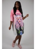 ROCHIE MIDI OVERSIZE CU MANECA SCURTA PINK PERSONALITY GIRL TALIE UNICA Multicolora