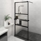 VidaXL Paravan duș walk-in cu raft negru 90x195 cm sticlă ESG/aluminiu