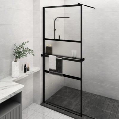 vidaXL Paravan duș walk-in cu raft negru 100x195cm sticlă ESG/aluminiu foto