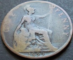 Moneda istorica 1 (ONE) PENNY - ANGLIA, anul 1899 *cod 4007 - Regina Victoria