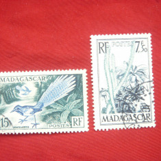 2 Timbre Madagascar , colonie fr. 1954 - Fauna si Flora stampilate