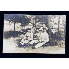 SOLDATI GERMANI IN PAUZA DE MASA INTR- O PADURICE , CARTE POSTALA ILSUTRATA , MONOCROMA, CIRCULATA , DATATA 1910