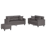 Cumpara ieftin Set de canapele cu perne, 3 piese, gri, piele ecologica