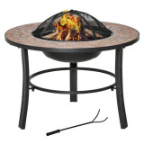 Semineu/vatra de foc exterior, 3 in 1, masuta de gradina si gratar pentru barbecue, metal si ceramica, cu accesorii, 68x45 cm GartenVIP DiyLine, ART
