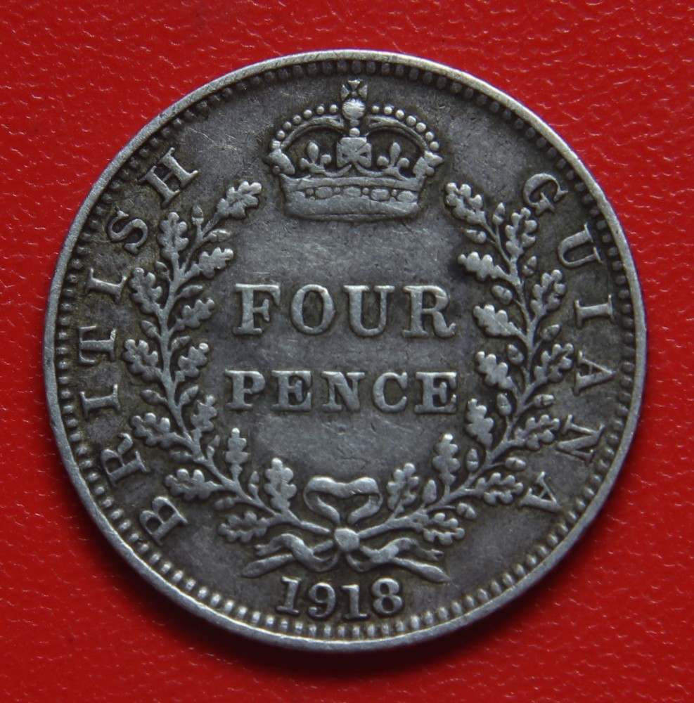 British Guiana 4 Pence 1918 F+ argint 1.89g arhiva Okazii.ro