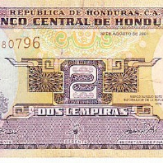 M1 - Bancnota foarte veche - Honduras - 2 lempiras - 2001