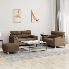 vidaXL Set de canapele cu perne, 3 piese, maro, textil foto