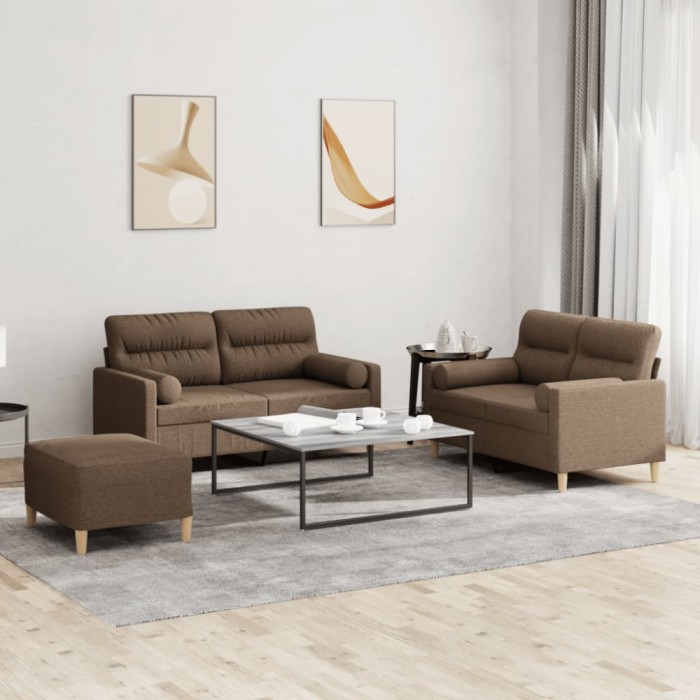 vidaXL Set de canapele cu perne, 3 piese, maro, textil 3201595