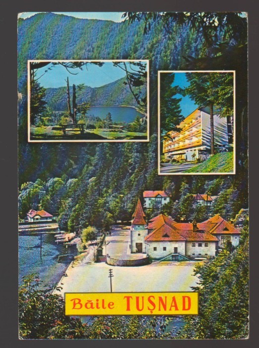 CPIB 23670 CARTE POSTALA - BAILE TUSNAD: HOTEL, VEDERE, LACUL SF. ANA, CIRCULATA, 1982, STAMPILE, TIMBRU