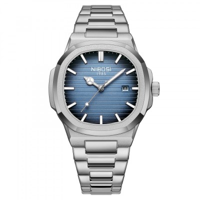 Ceas barbati de mana Nibosi Fashion Analog Quartz Casual Elegant Argintiu Albastru foto