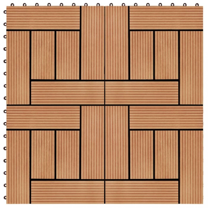 Plăci de pardoseală 11 buc, culoare tec, 30 x 30 cm, WPC, 1 mp