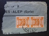 Siria (Mandatul Francez / E.E.F.) 1919&ndash;1920 Pereche 2v 5 Milliemes pe Fragment Document de Plic Ștampilat Halep - A90
