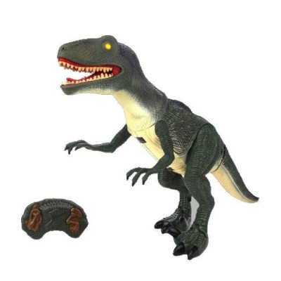 Dinozaur cu telecomanda prin infrarosu,lumini si sunete, 30 cm ,Verde, 3 ani + foto
