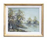 Cumpara ieftin Carmen Theodorescu, tablou vechi din 1997 pictat manual inramat, Peisaj, 55x45cm ulei pe panza