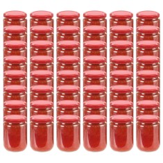 vidaXL Borcane din sticlă pentru gem, capac roșu, 48 buc., 230 ml