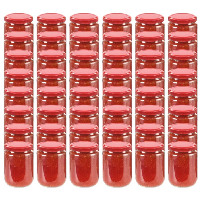 Borcane din sticlă pentru gem, capac roșu, 48 buc., 230 ml