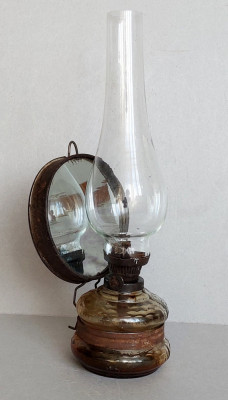 Lampa vintage pe gaz cu sticla si fitil original nr. 5, patina anii 70 foto