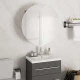 Dulap Baie cu Oglindă LED Rotundă vidaXL Negru 47x47x17.5 cm, 2 Rafturi, USB, Montaj pe Perete