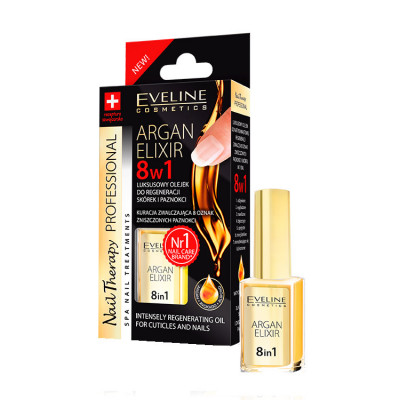 Ulei pentru unghii si cuticule, Eveline Cosmetics, elixir 8 in 1 cu ulei de argan,12 ml foto