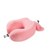 Cumpara ieftin Perna Gat Avion Spuma Memorie Edman U2, 29x28x10 cm, Roz, Saculet Protectie, Calatorie Confortabila