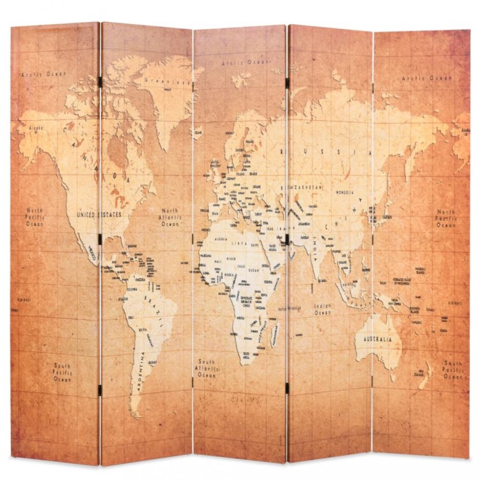 Gossi paravan de camera pliabil, galben, 200 x 170 cm, harta lumii