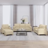 VidaXL Set de canapele cu perne, 4 piese, crem, microfibră