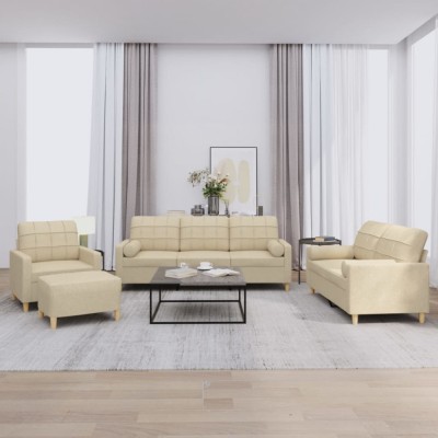 vidaXL Set de canapele cu perne, 4 piese, crem, microfibră 3201268 foto