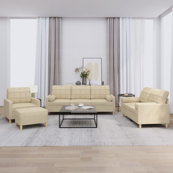 vidaXL Set de canapele cu perne, 4 piese, crem, microfibră 3201268
