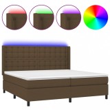 Cumpara ieftin Pat cu arcuri, saltea si LED, maro inchis, 200x200 cm, textil