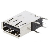 Conector USB A pentru PCB, THT, 4 pini, unghi 90&deg;, aurit