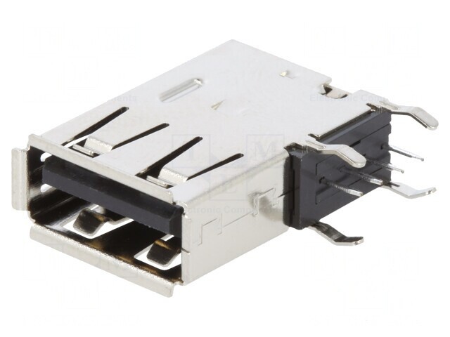 Conector USB A pentru PCB, THT, 4 pini, unghi 90&deg;, aurit