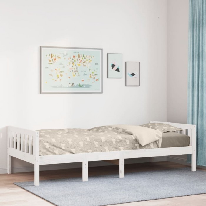 Pat pentru copii fără saltea, alb, 75x190 cm, lemn masiv de pin