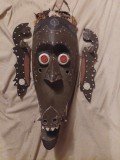 Mască tribală lemn sculptat cu falcă mobilă.African Arts First Art-Mască Animal