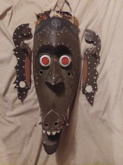 Mască tribală lemn sculptat cu falcă mobilă.African Arts First Art-Mască Animal