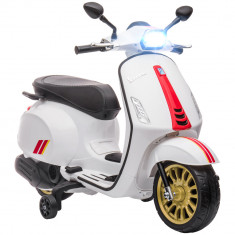 AIYAPLAY Motocicletă Electrică pentru Copii, Motocicletă cu Muzică, Două Motoare, Far, MP3, USB, Radio FM și 2 Roți de Antrenament, 107x47x73 cm, Alb