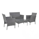 Cumpara ieftin Set mobilier gradina technoratan 4 piese, canapea 2 locuri, 2 fotolii, masa cu blat sticla si perne gri inchis