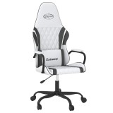 Cumpara ieftin Scaun de gaming de masaj, alb si negru, piele ecologica