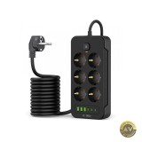 Prelungitor Tech-Protect PC6X6 15.5W 3.1A 3 x USB-A - 3 x USB-C - 6 x Schuko Negru
