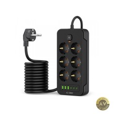 Prelungitor Tech-Protect PC6X6 15.5W 3.1A 3 x USB-A - 3 x USB-C - 6 x Schuko Negru