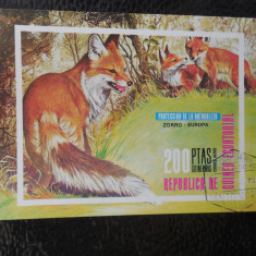 Bloc timbre fauna animale vulpi nestampilat Guinea Ecuatoriala timbre postale