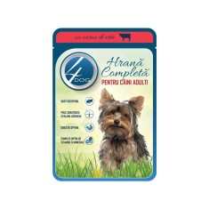 Hrana umeda caini, 4 Dog, plic 100 g, toate taliile, adult, carne de vita