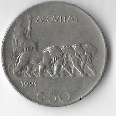 Moneda 50 centesimi 1921 - Italia, muchie neteda