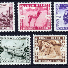 DB1 Fauna Africana 1939 Congo Belgian 5 v. MH nestampilate cu urme de sarniera