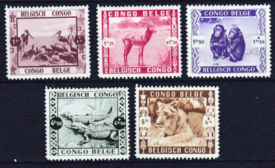 DB1 Fauna Africana 1939 Congo Belgian 5 v. MH nestampilate cu urme de sarniera foto