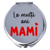 Oglinda machiaj, personalizata, din inox, dubla, saculet catinea, cu mesaj pentru mama, Te iubesc mami