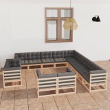 vidaXL Set mobilier de grădină cu perne, 13 piese, lemn masiv de pin 3077014