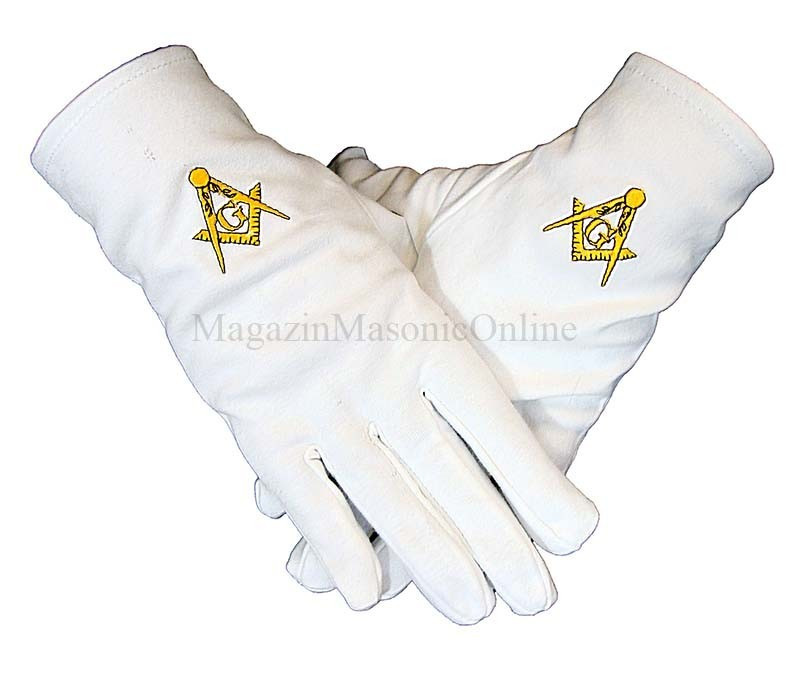 Manusi masonice albe cu simbol galben brodat | arhiva Okazii.ro