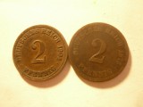 2 Monede 2 pfennig 1875 J si 1904 A Germania Imperiu , cal. buna si f.buna ,Cu, Europa