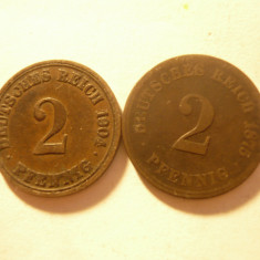 2 Monede 2 pfennig 1875 J si 1904 A Germania Imperiu , cal. buna si f.buna ,Cu