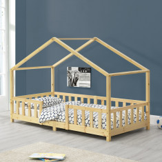 Pat copii design casuta Treviolo 90 x 200 cm lemn culoarea lemnului de brad [en.casa] HausGarden Leisure
